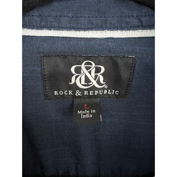 Rock & Republic Mens Blue 100% Cotton Short Sleeve Casual Button Up Shirt Size L - Picture 6 of 8